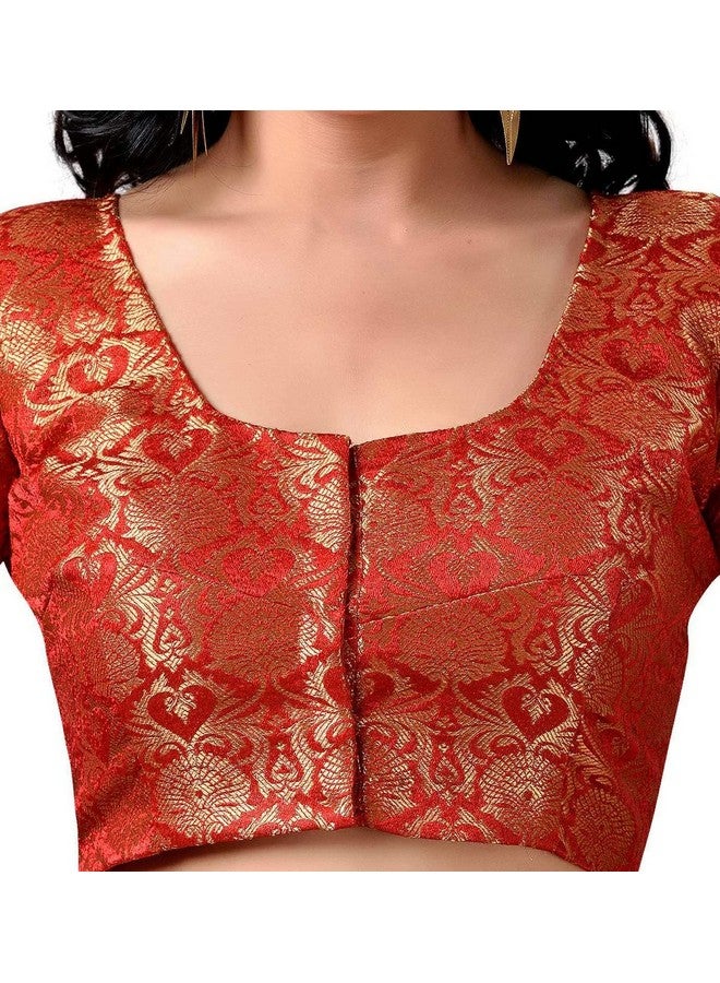 Studio Shringaar Studio Shringaar Women's Benaras Brocade Short Sleeves Readymade Saree Blouse,(Red,36)  - Image 3