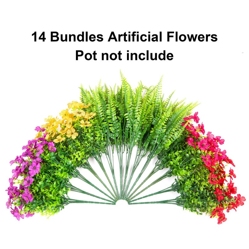 HyeFlora Artificial Faux Outdoor Flowers Plants for Summer Outside Decoration, 14 Bundles Fake Silk Colorful Daisy Ferns UV Resistant Realistic for Front Door Porch Planter Patio Yard - Image 3