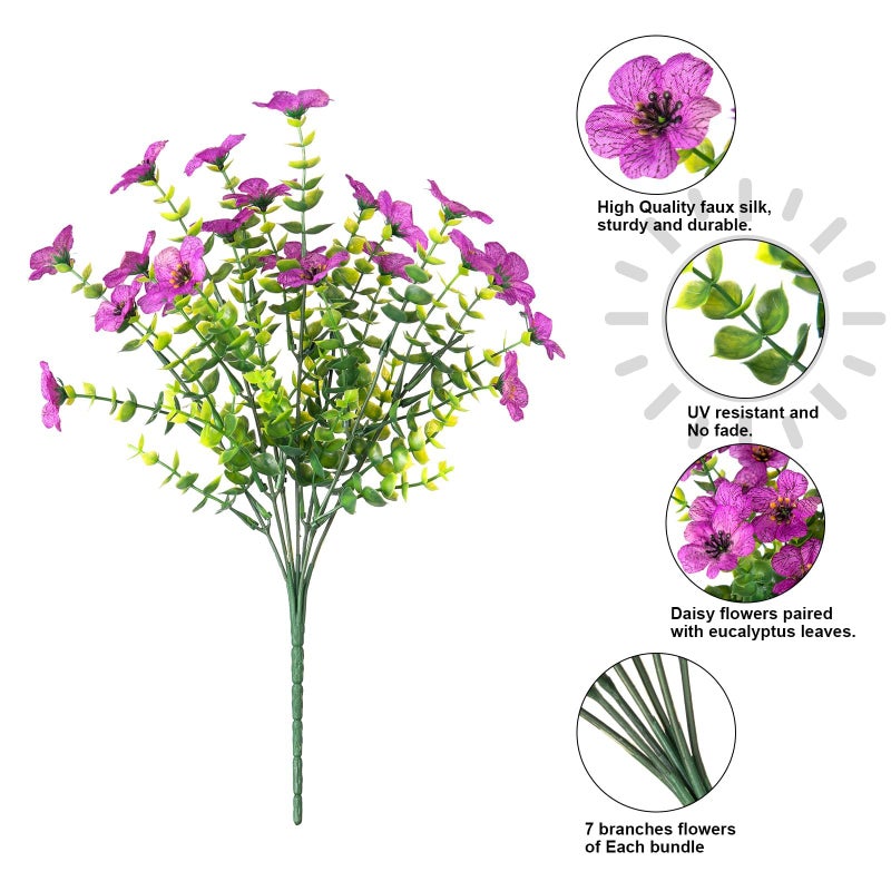HyeFlora Artificial Faux Outdoor Flowers Plants for Summer Outside Decoration, 14 Bundles Fake Silk Colorful Daisy Ferns UV Resistant Realistic for Front Door Porch Planter Patio Yard - Image 4