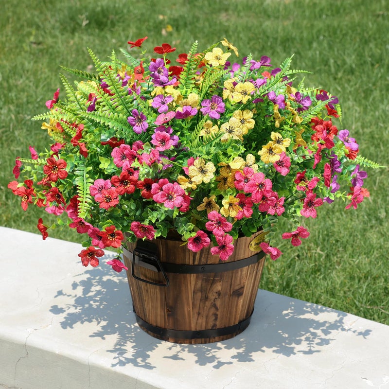 HyeFlora Artificial Faux Outdoor Flowers Plants for Summer Outside Decoration, 14 Bundles Fake Silk Colorful Daisy Ferns UV Resistant Realistic for Front Door Porch Planter Patio Yard - Image 2