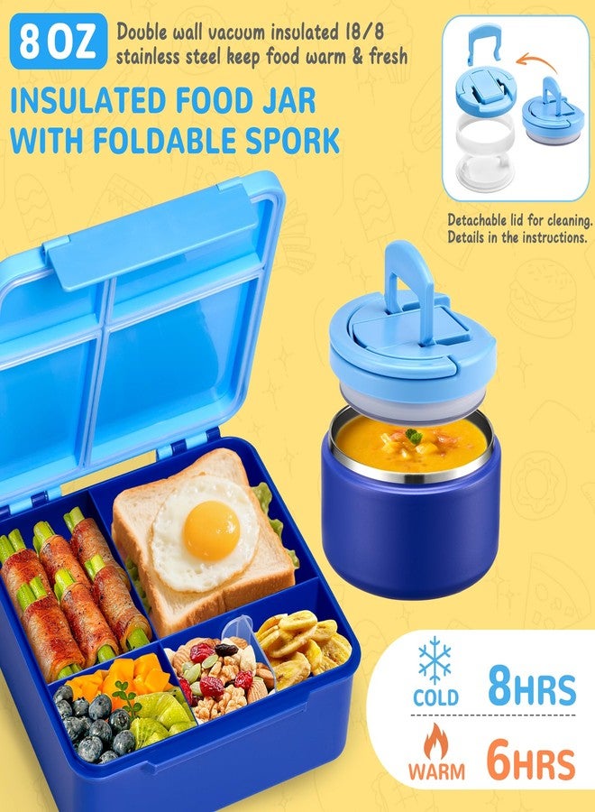 MAXSO Bento Lunch Box Set with 8 oz Soup Thermo, Kids Leakproof 4 Compartments Hot Food Container with Sauce Cup, Ice Pack and Lunch Bag, Child Insulated Food Jar for School - Blue - Image 3