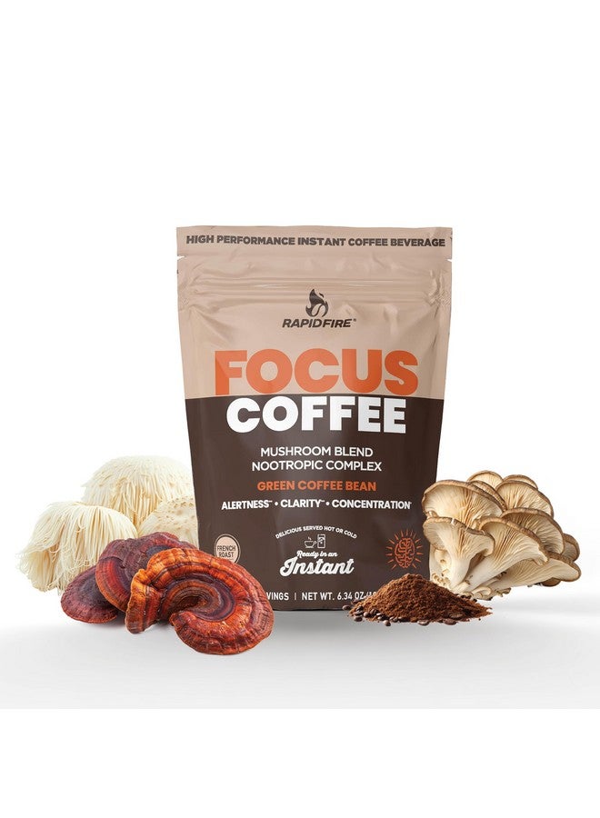 Rapid Fire Focus Coffee Mushroom Blend, Nootropic Complex Coffee, Supports Alertness and Clarity, (Lion’s Mane, Cordyceps, Turkey Tail) Green Coffee Bean Instant Coffee for Focus & Gut Health, 30 Servings - Image 1