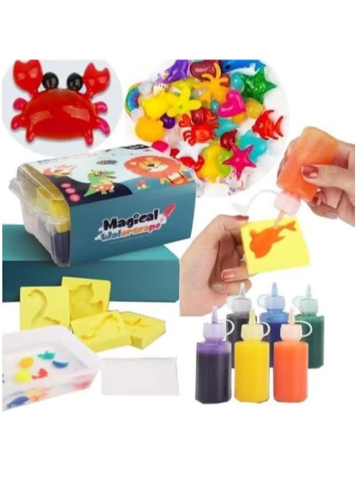 New 3D Magic Water Gel Plastic Glass Magic Water Toy Set with Molds Water Educational Toy for Kids DIY Sea Life Toys Multicolor First Choices (4 Colors) 9pcs - Image 1
