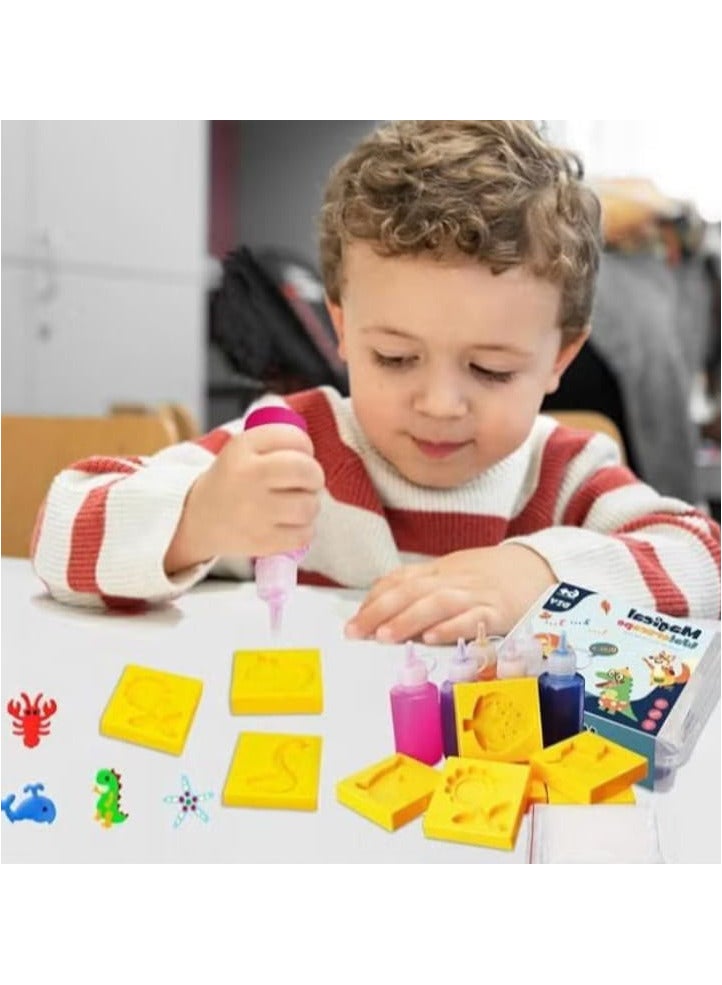 New 3D Magic Water Gel Plastic Glass Magic Water Toy Set with Molds Water Educational Toy for Kids DIY Sea Life Toys Multicolor First Choices (4 Colors) 9pcs - Image 4