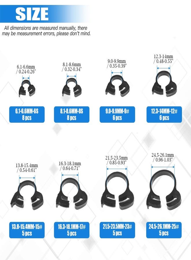 Glarks 48Pcs 8 Size Heavy Duty Black Double Gripping Nylon Hose Clamps Set, 6.6-27.2mm Plastic Snap Ratcheting Clamps Assortment Kit (Black 48Pcs) - Image 2