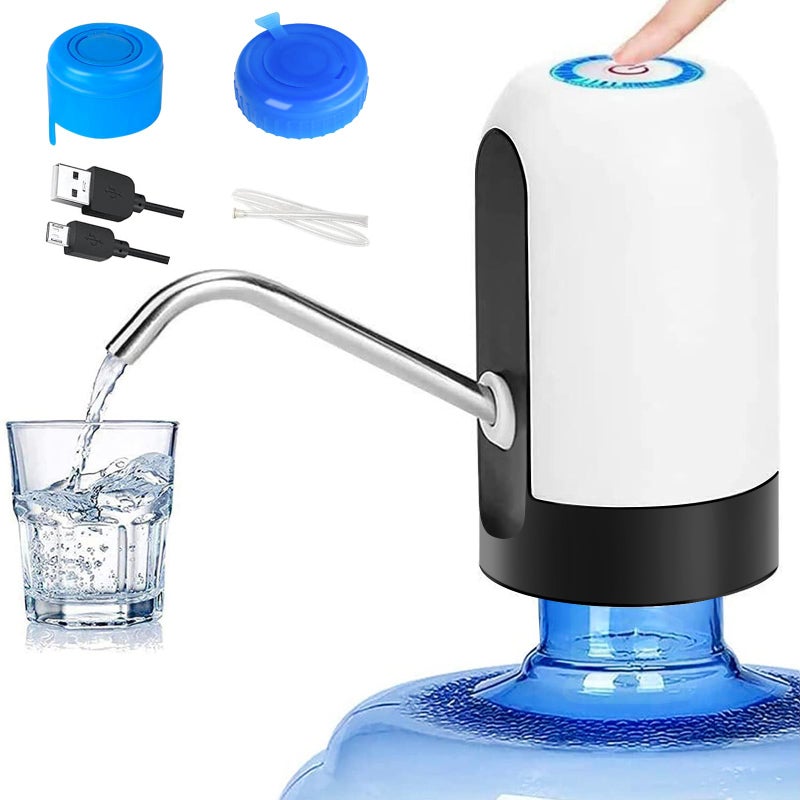 CHIVENIDO Water Pump for 5 Gallon Jug, CHIVENIDO Drinking Water Pump Water Jug Dispenser USB Charging Water Dispenser with Non Spill Caps for Universal 2-5 Gallon Bottle - Image 1