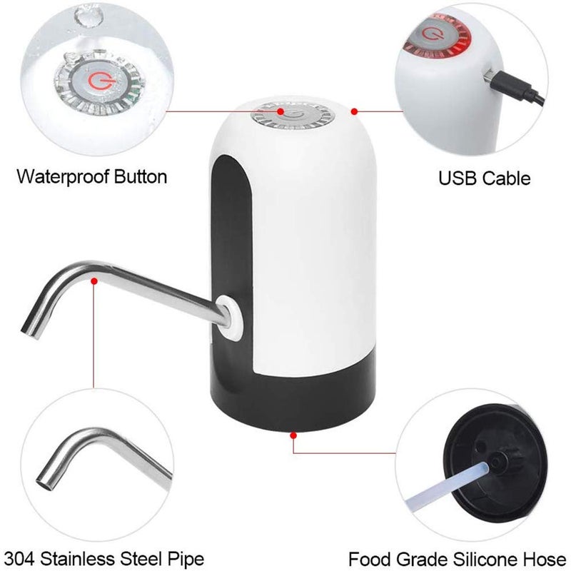 CHIVENIDO Water Pump for 5 Gallon Jug, CHIVENIDO Drinking Water Pump Water Jug Dispenser USB Charging Water Dispenser with Non Spill Caps for Universal 2-5 Gallon Bottle - Image 3