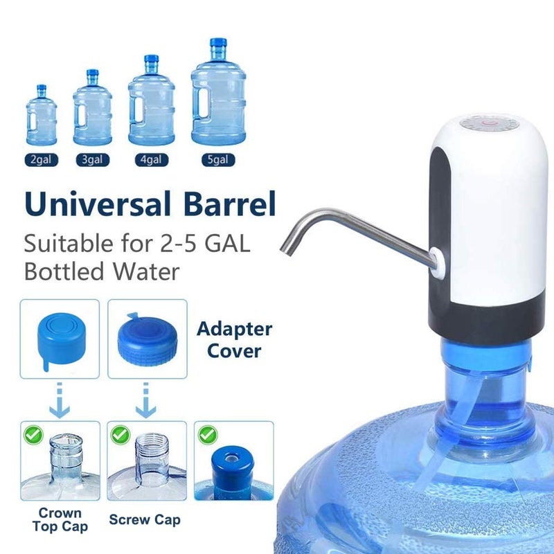 CHIVENIDO Water Pump for 5 Gallon Jug, CHIVENIDO Drinking Water Pump Water Jug Dispenser USB Charging Water Dispenser with Non Spill Caps for Universal 2-5 Gallon Bottle - Image 2