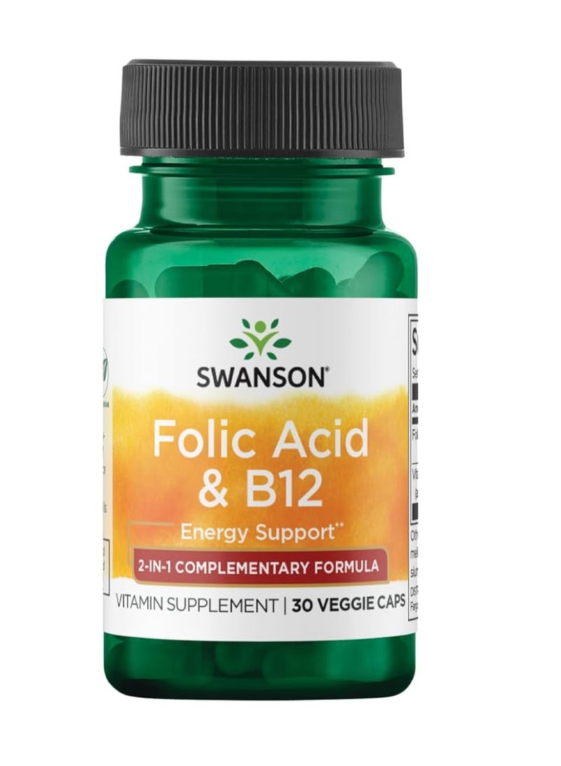 Swanson Folic Acid & B12 30 Veggie Caps
