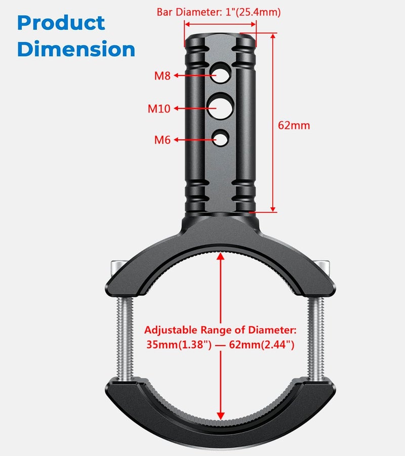 VAZESWIN 2 PCS Sturdy Aluminum Alloy Light Bar Mounting Brackets for 1.25"-2.36" Roll Bar - Image 3