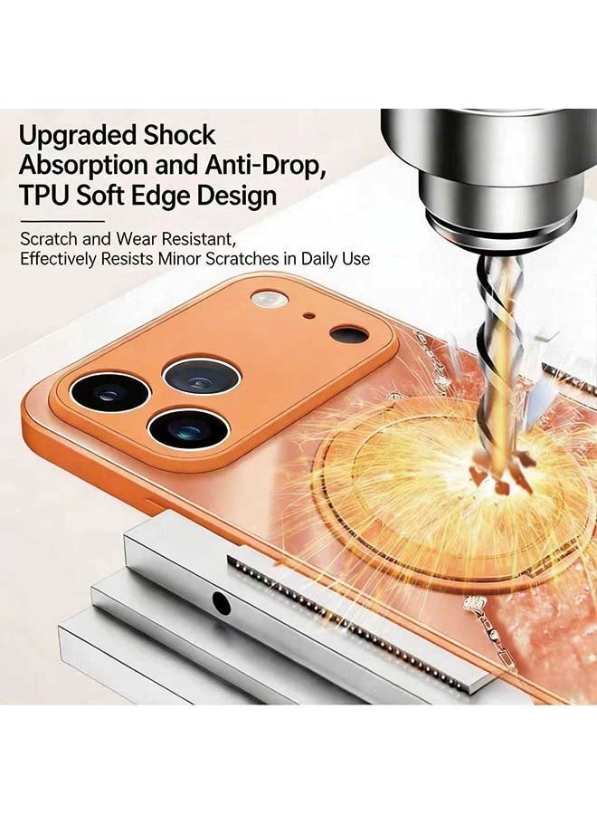 اوراکس iPhone 17 Pro Max Case Cover Protector Protection, مع MagSafe, مغناطيس قوي, تصميم فراشة لامعة, زجاج مقلص, مع قوس مغناطيسي 360 درجة دوار و حبل منسوج, مقاومة للارتداء للصدمات, إكسسوارات متنقلة, للنساء الرجال (البرتقالي) - Image 3
