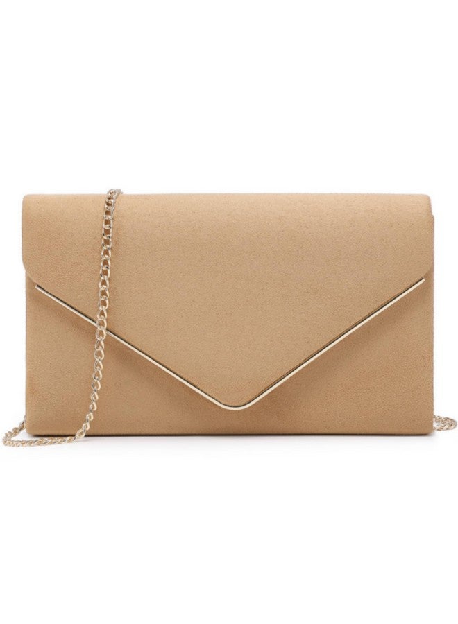DASEIN Ladies' Velvet Evening Clutch Handbag Formal Party Clutch For Women With Chain Strap (Camel) - Image 1