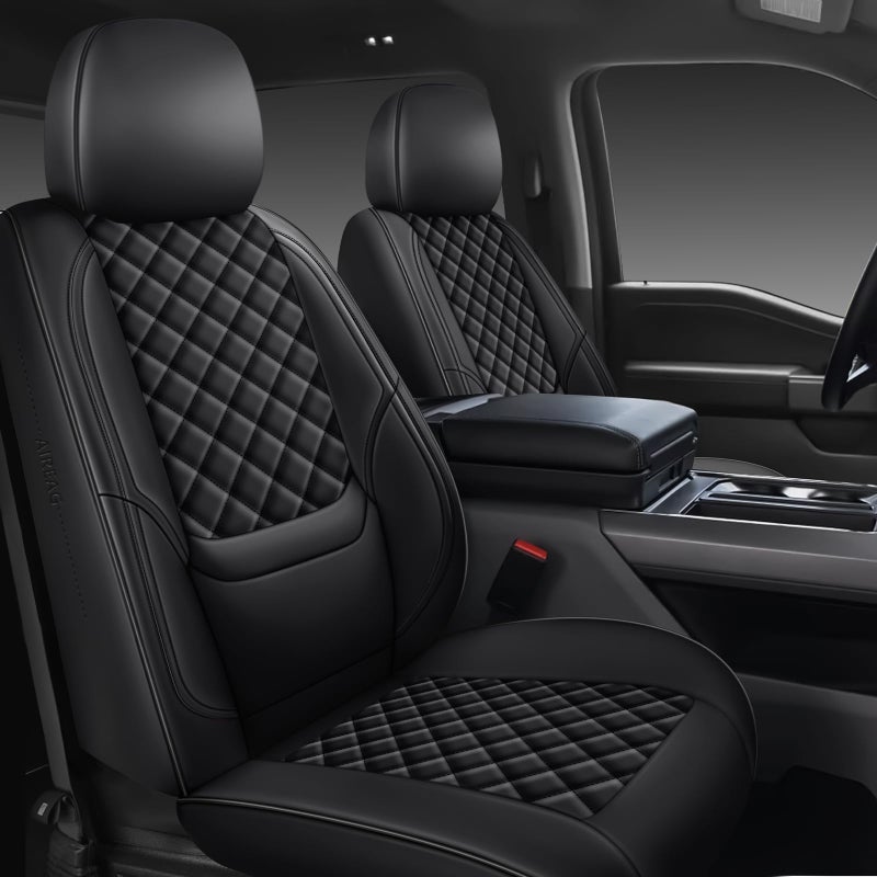 WENNFOUR F150 Seat Covers 20152025 Front Pair Truck Interior Sets with Lumbar Support Custom Fit for Ford F150 20152025 F250F350F450 20172025 Super Duty Crew Cab XLT XL Lariat Platinum Black - Image 3