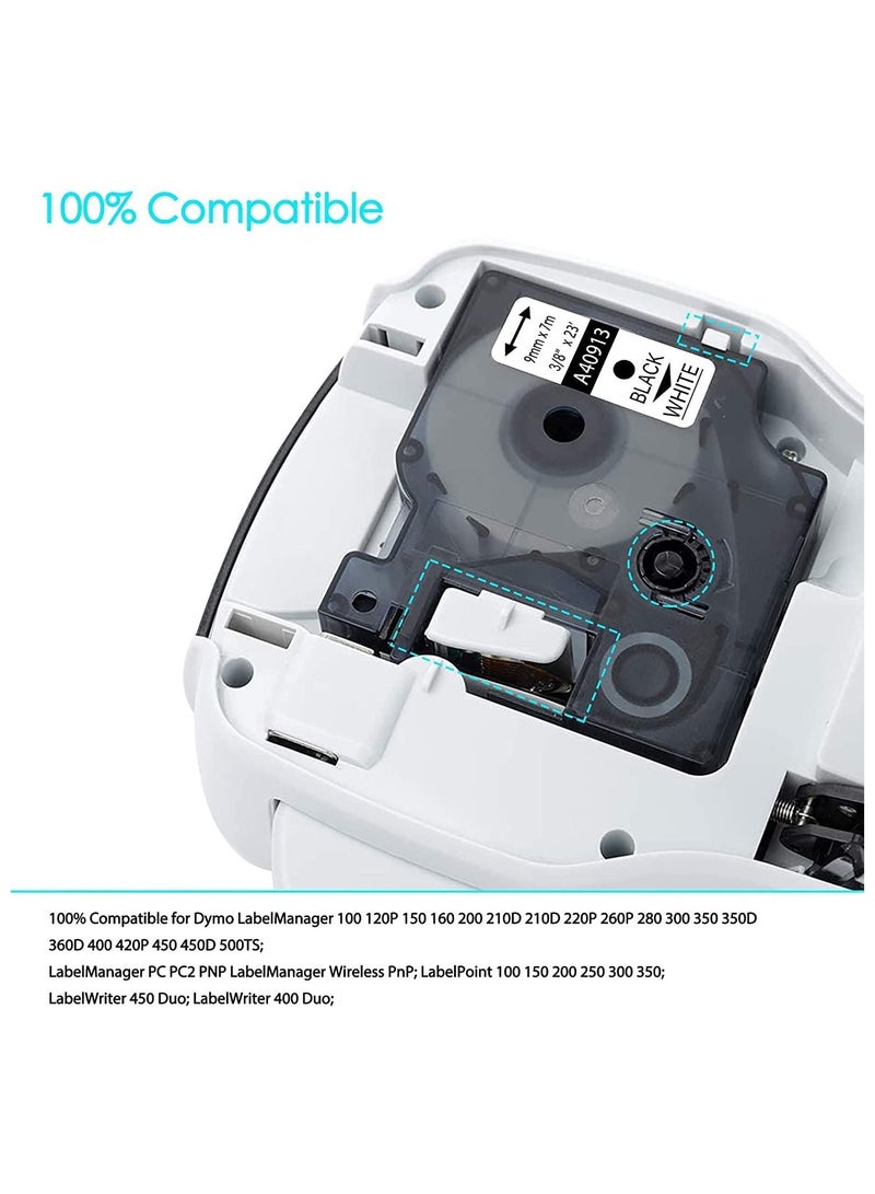 SKY 5-PCS  9mm x 7 meter  Black on White  Compatible D1  Tape A40913 for Dymo LM 160 Label Printers - Image 2