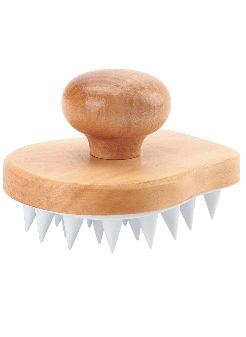 Y&D Scalp Massager Shampoo Brush Wooden Wet and Dry Hair Care Shower Scrubber Exfoliator with Soft Silicone Bristles for Dandruff Removal Growth (White)  - Image 1