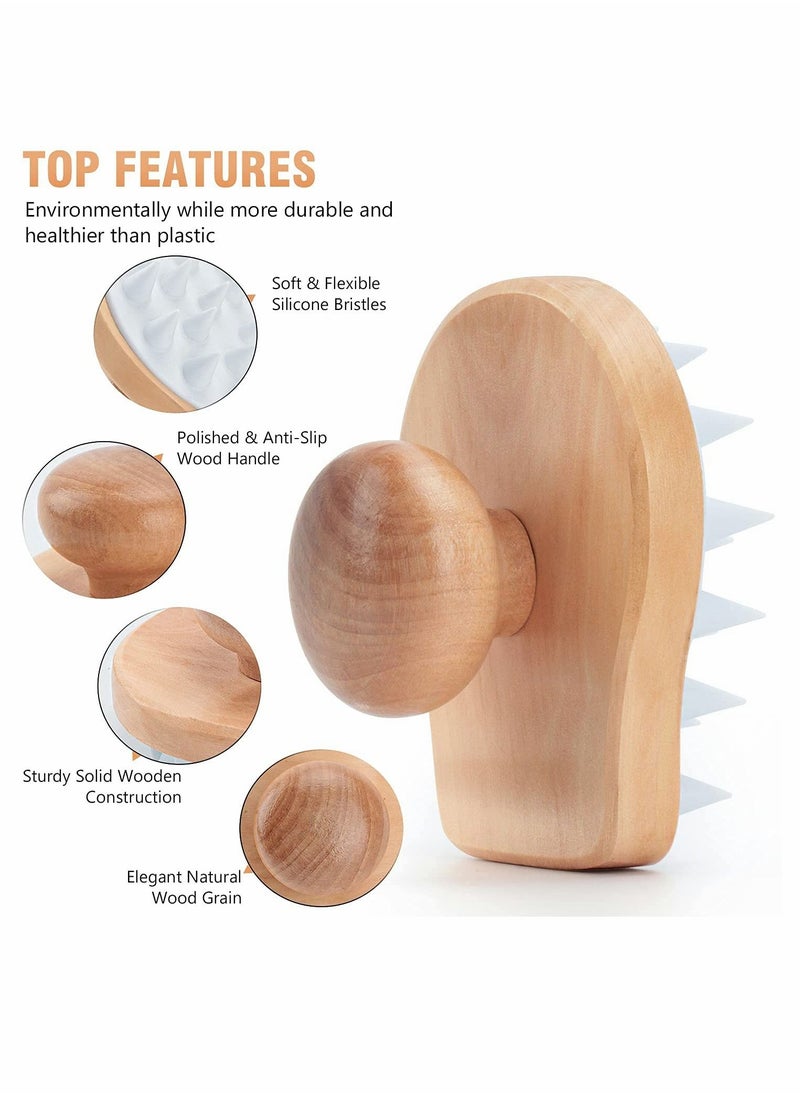 Y&D Scalp Massager Shampoo Brush Wooden Wet and Dry Hair Care Shower Scrubber Exfoliator with Soft Silicone Bristles for Dandruff Removal Growth (White)  - Image 3