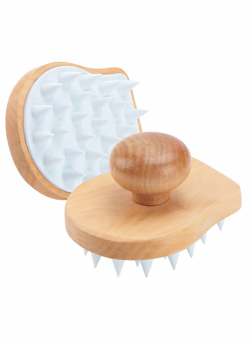 Y&D Scalp Massager Shampoo Brush Wooden Wet and Dry Hair Care Shower Scrubber Exfoliator with Soft Silicone Bristles for Dandruff Removal Growth (White)  - Image 2