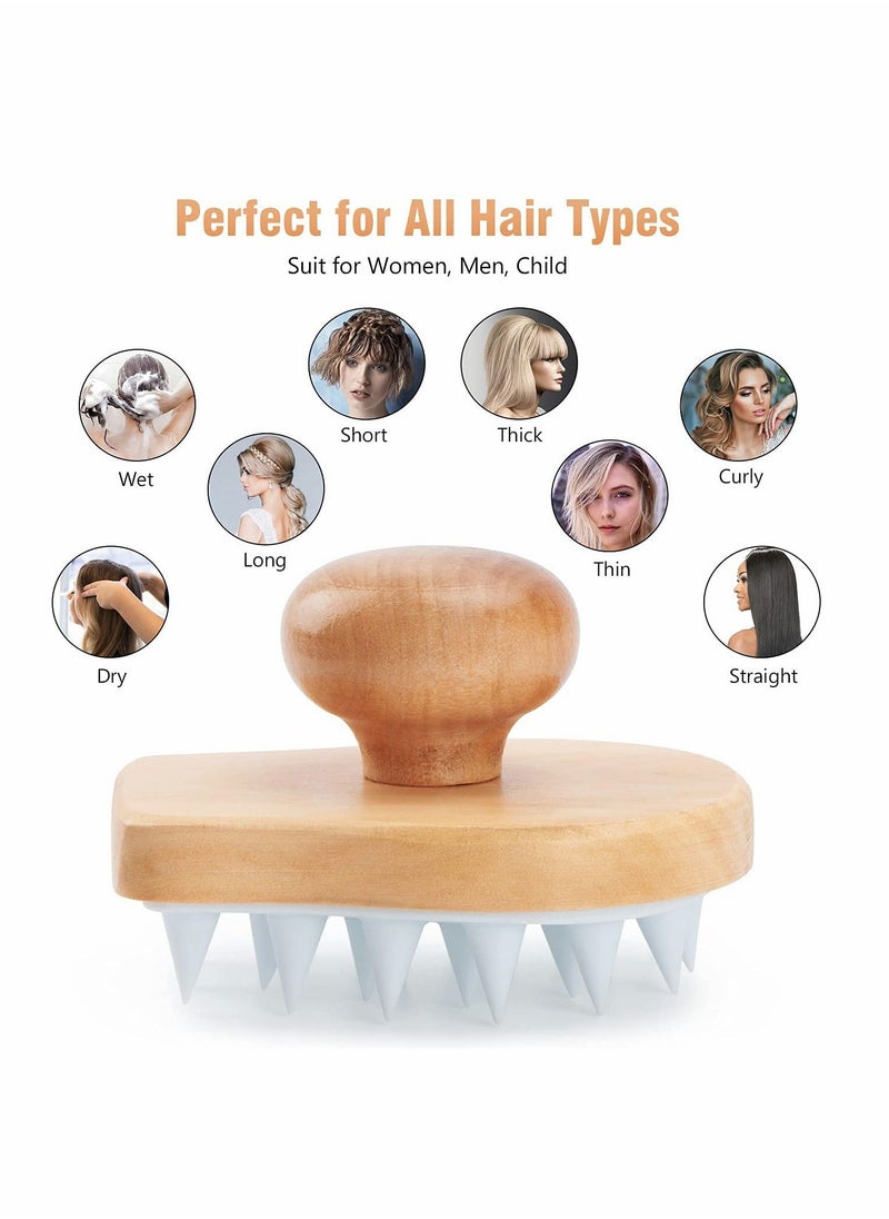 Y&D Scalp Massager Shampoo Brush Wooden Wet and Dry Hair Care Shower Scrubber Exfoliator with Soft Silicone Bristles for Dandruff Removal Growth (White)  - Image 5