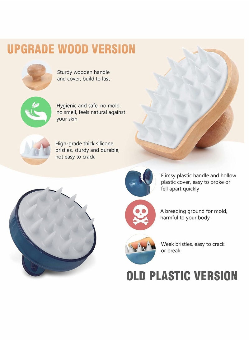 Y&D Scalp Massager Shampoo Brush Wooden Wet and Dry Hair Care Shower Scrubber Exfoliator with Soft Silicone Bristles for Dandruff Removal Growth (White)  - Image 4