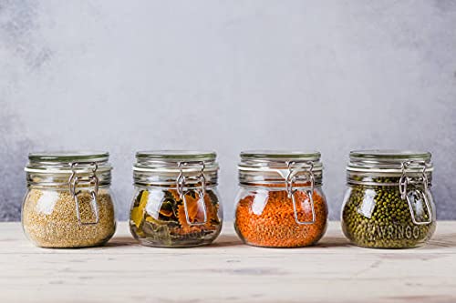 WRINGO 500ML Airtight Glass Canister with Lids Food Storage Jar squareStorage Container with Clear Preserving Seal Wire Clip Fastening for Kitchen Canning CerealSugarBeansSpice set of 4 - Image 2