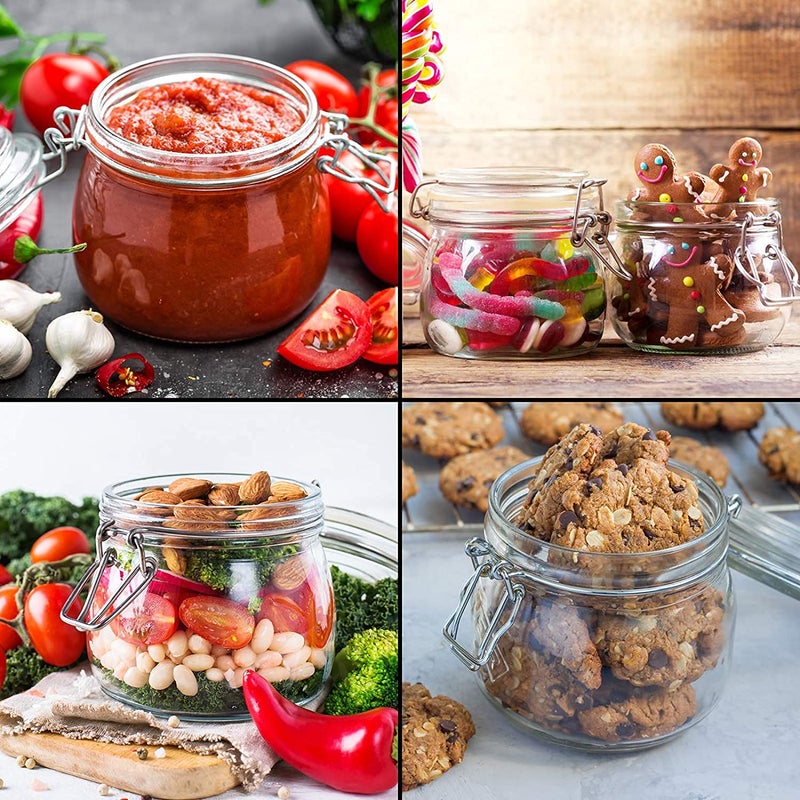 WRINGO 500ML Airtight Glass Canister with Lids Food Storage Jar squareStorage Container with Clear Preserving Seal Wire Clip Fastening for Kitchen Canning CerealSugarBeansSpice set of 4 - Image 4