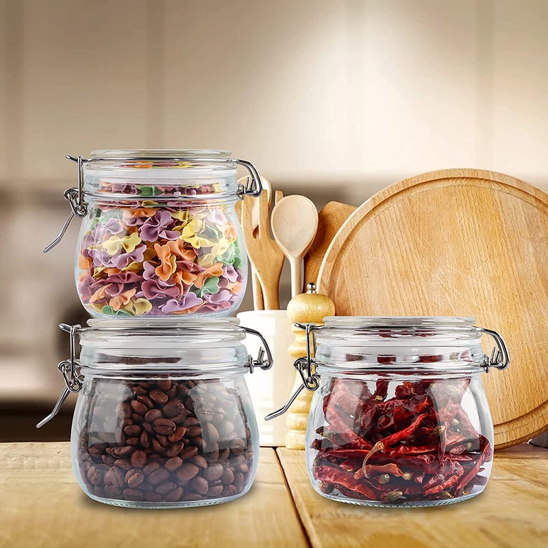 WRINGO 500ML Airtight Glass Canister with Lids Food Storage Jar squareStorage Container with Clear Preserving Seal Wire Clip Fastening for Kitchen Canning CerealSugarBeansSpice set of 4 - Image 3