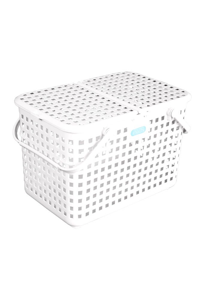 Inochi Nachi Multi-Purpose Basket with Lid and Strap Handbag, For Household Storage, Picnic, Beach, Camping, High Quality PP, Lightweight, White (46x 32x31cm) - Image 2