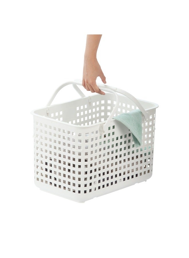 Inochi Nachi Multi-Purpose Basket with Lid and Strap Handbag, For Household Storage, Picnic, Beach, Camping, High Quality PP, Lightweight, White (46x 32x31cm) - Image 1