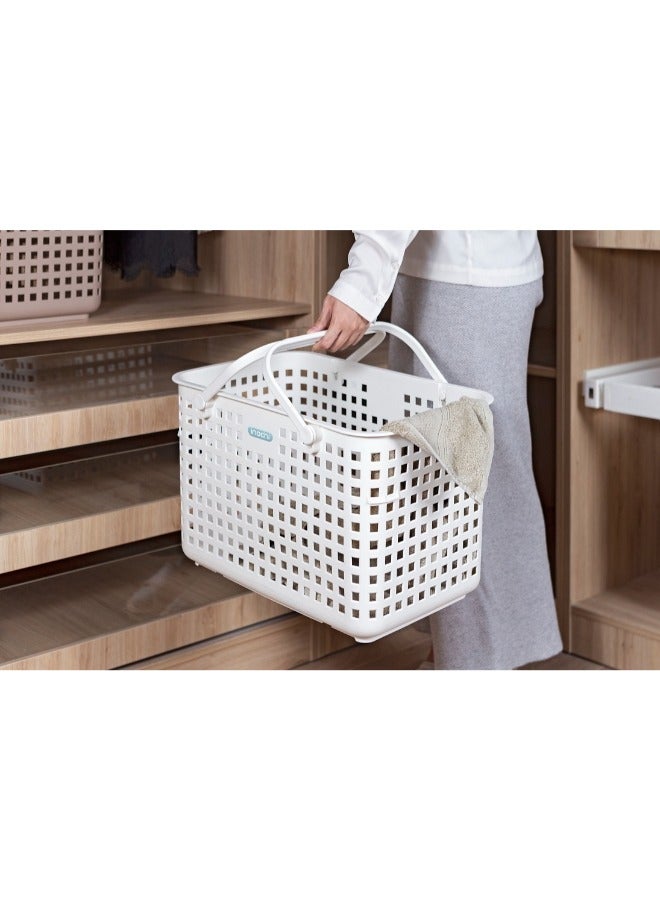 Inochi Nachi Multi-Purpose Basket with Lid and Strap Handbag, For Household Storage, Picnic, Beach, Camping, High Quality PP, Lightweight, White (46x 32x31cm) - Image 4