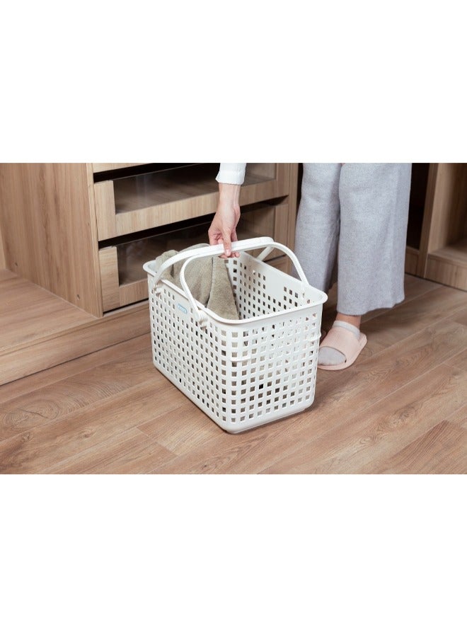 Inochi Nachi Multi-Purpose Basket with Lid and Strap Handbag, For Household Storage, Picnic, Beach, Camping, High Quality PP, Lightweight, White (46x 32x31cm) - Image 3
