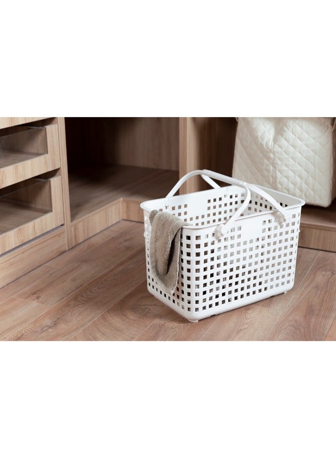 Inochi Nachi Multi-Purpose Basket with Lid and Strap Handbag, For Household Storage, Picnic, Beach, Camping, High Quality PP, Lightweight, White (46x 32x31cm) - Image 5