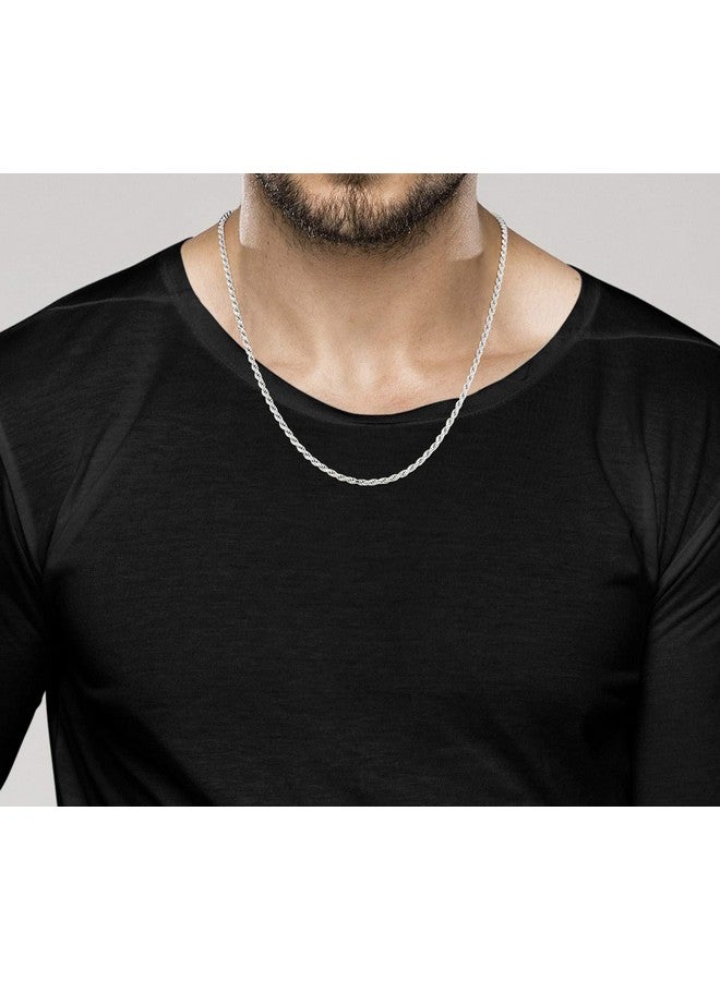 Miabella Solid 925 Sterling Silver Italian 2mm, 3mm Diamond-Cut Braided Rope Chain Necklace for Men Women Made in Italy (3mm, Length 22 Inches) - Image 3