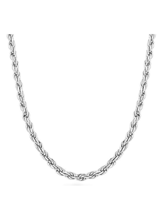 Miabella Solid 925 Sterling Silver Italian 2mm, 3mm Diamond-Cut Braided Rope Chain Necklace for Men Women Made in Italy (3mm, Length 22 Inches) - Image 1