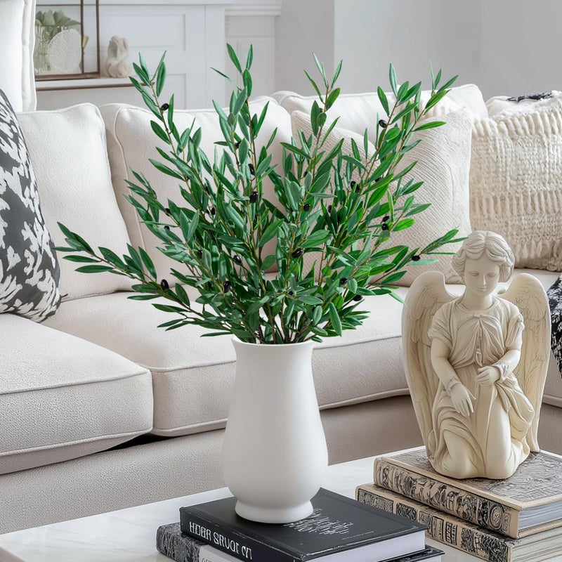 Bailikang 8PCS Premium Artificial Olive Branches for Vases - Realistic PU & Silk Faux Greenery Stems, 3 Sizes, Bendable Wire Stems, Low Maintenance Home/Office/Holiday Decor(No Vase - Image 3