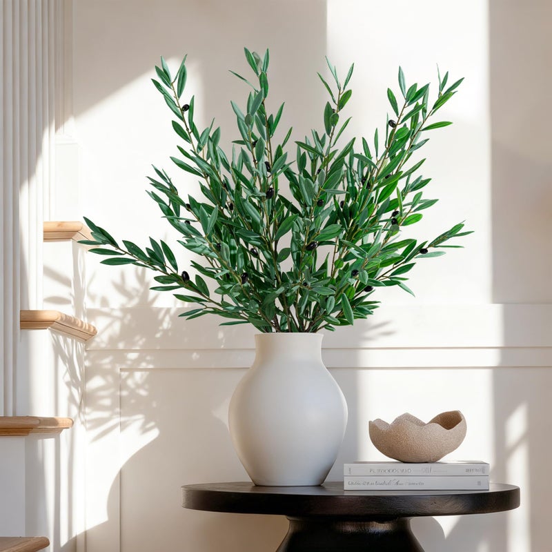 Bailikang 8PCS Premium Artificial Olive Branches for Vases - Realistic PU & Silk Faux Greenery Stems, 3 Sizes, Bendable Wire Stems, Low Maintenance Home/Office/Holiday Decor(No Vase - Image 1