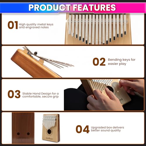 amiciSound Thumb Piano 17 Keys Musical Instrument Kalimba with Engraved Notes, Tuning Hammer and Protective Carry Bag - Image 3