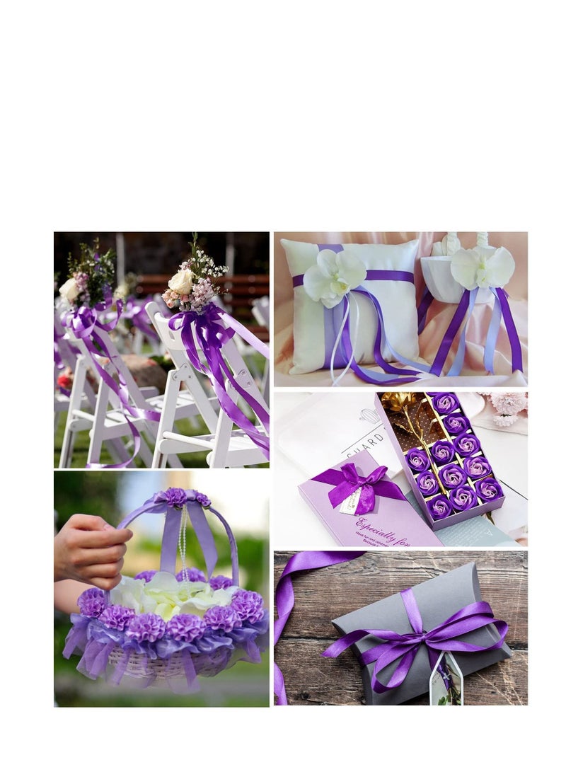 MARKQ شريط ساتان أرجواني، 24 مم × 25 ياردة من القماش، شريط بوليستر لتغليف الهدايا، هدايا الحفلات، ديكورات الزفاف، صنع الأقواس، الباقات، مشاريع الخياطة ولوازم الحرف اليدوية - Image 4