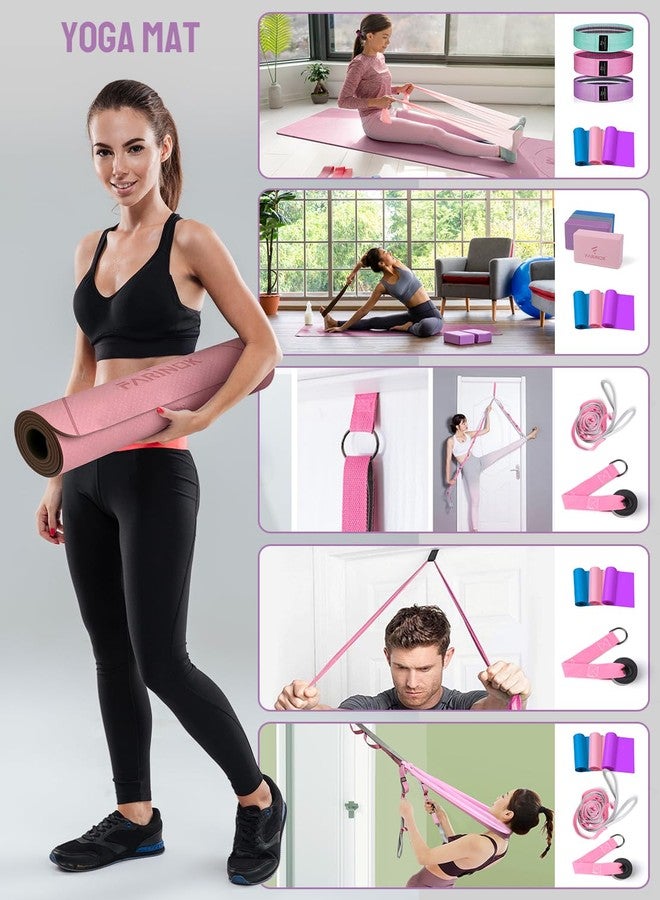 FARINOK 1/3 Yoga Mat Thick, Yoga Set for Beginners Include High Density Mat with Multi-loops Strap, Blocks, Booty Resistance Band Set, Door Anchor, Carring Bag & Strap (LIGHT BLUE, 8MM) - Image 2