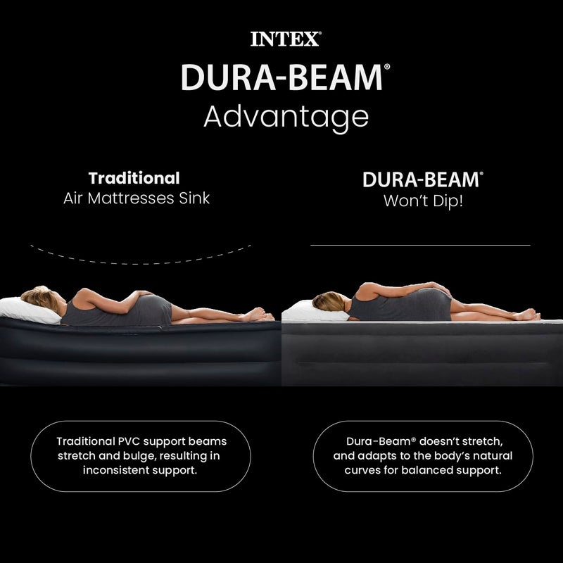 Intex 64823ED 18in Queen Dura-Beam Premium Comfort Inflatable Air Mattress with Built in Pump for Travel and Camping, 600lb Weight Capacity - Image 5