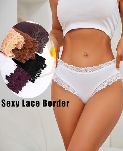 Knowyou Cotton Underwear for Women Cheeky Bikini Womens Underwear Pack Sexy Lace Wasit Hipster Brief Panties for Ladies-L - Image 5