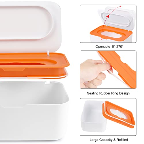 KALYLOC 8Pcs Baby Wipes Dispenser, Reusable Baby Wipe Holder Box and Portable Wet Wipes Pouch, Refillable Wipes Pouch Case Container with Lid for Bathroom Baby Nursery Kitchen Office Travel (Grey+Orange) - Image 3