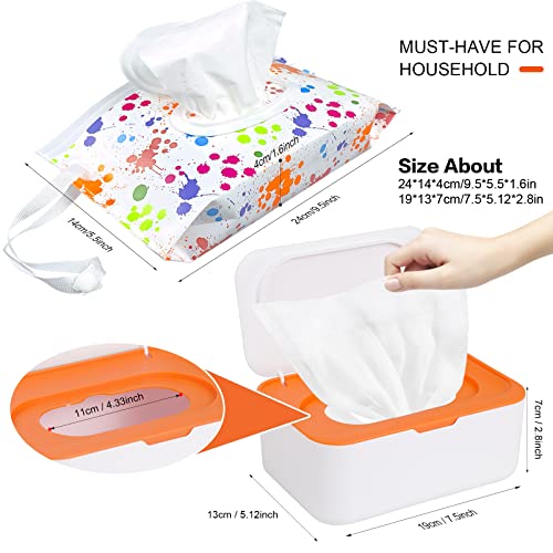 KALYLOC 8Pcs Baby Wipes Dispenser, Reusable Baby Wipe Holder Box and Portable Wet Wipes Pouch, Refillable Wipes Pouch Case Container with Lid for Bathroom Baby Nursery Kitchen Office Travel (Grey+Orange) - Image 2