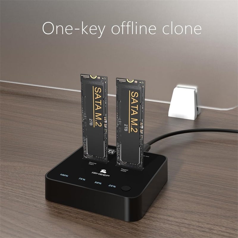 M.2 SATA Cloner Duplicator Dual-Bay Docking Station, SSD Offline Clone Copy Function, USB 3.1 Type-C High-Speed Transfer, Tool-Free Installation, for B+M Key M.2 SSDs - H016S+ - Image 2
