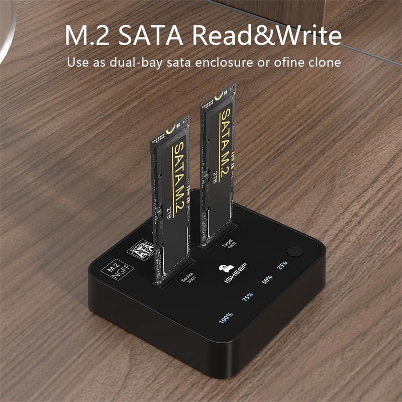 M.2 SATA Cloner Duplicator Dual-Bay Docking Station, SSD Offline Clone Copy Function, USB 3.1 Type-C High-Speed Transfer, Tool-Free Installation, for B+M Key M.2 SSDs - H016S+ - Image 3