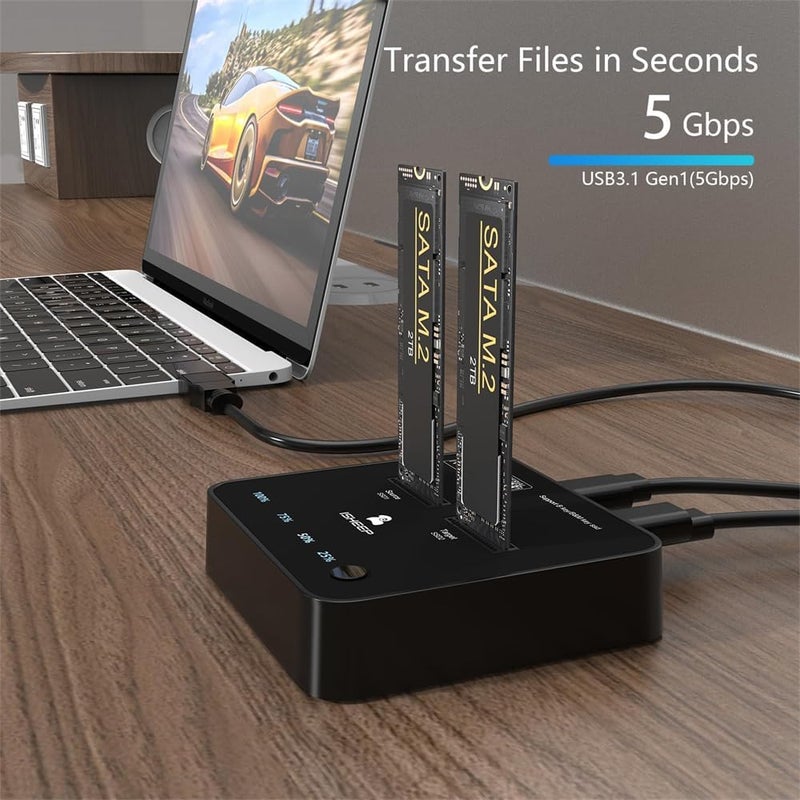 M.2 SATA Cloner Duplicator Dual-Bay Docking Station, SSD Offline Clone Copy Function, USB 3.1 Type-C High-Speed Transfer, Tool-Free Installation, for B+M Key M.2 SSDs - H016S+ - Image 4