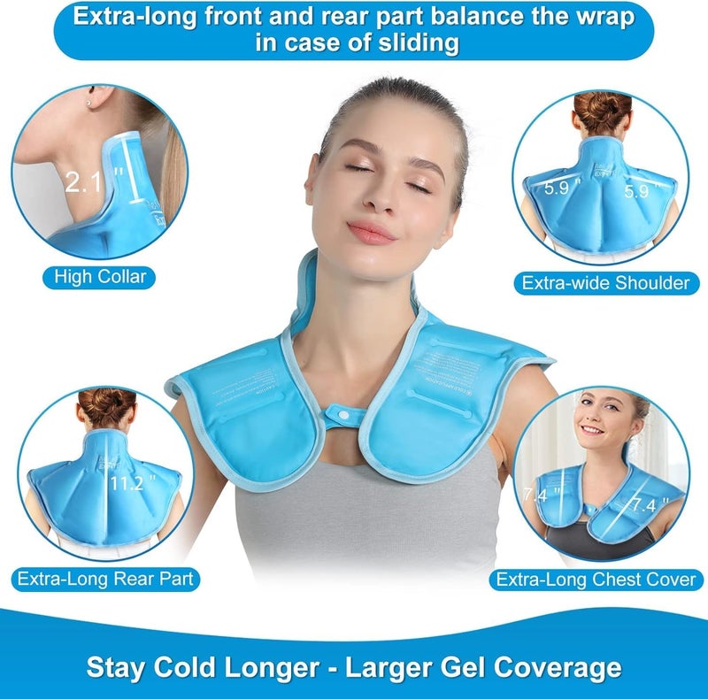 Relief Expert Neck Shoulder Ice Pack Large Reusable Gel Cold Pack Wrap for Upper Back Cold Compress Therapy for Muscle Relaxing and Soothing with Soft Plush Lining - Blue - Image 2