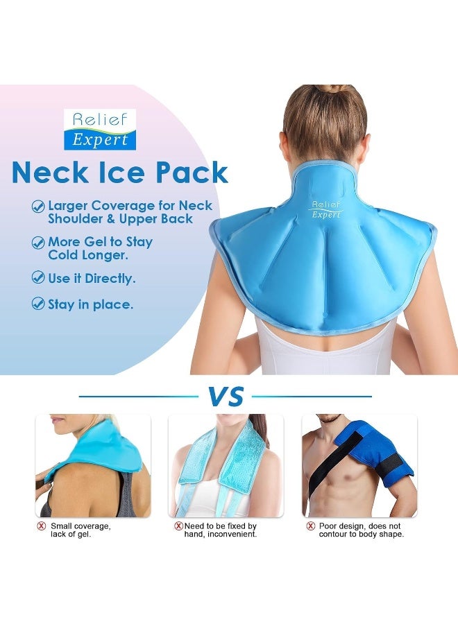 Relief Expert Neck Shoulder Ice Pack Large Reusable Gel Cold Pack Wrap for Upper Back Cold Compress Therapy for Muscle Relaxing and Soothing with Soft Plush Lining - Blue - Image 5