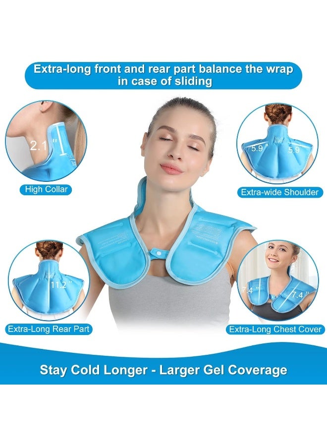 Relief Expert Neck Shoulder Ice Pack Large Reusable Gel Cold Pack Wrap for Upper Back Cold Compress Therapy for Muscle Relaxing and Soothing with Soft Plush Lining - Blue - Image 3