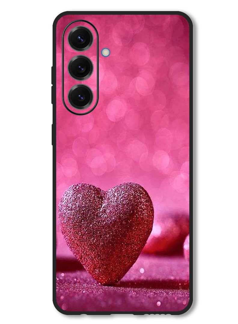 Theodor Case Compatible with Samsung Galaxy M56 6.74 Inch Protection Shockproof Bumper Cover Dark Pink Gliter Heart - Image 1