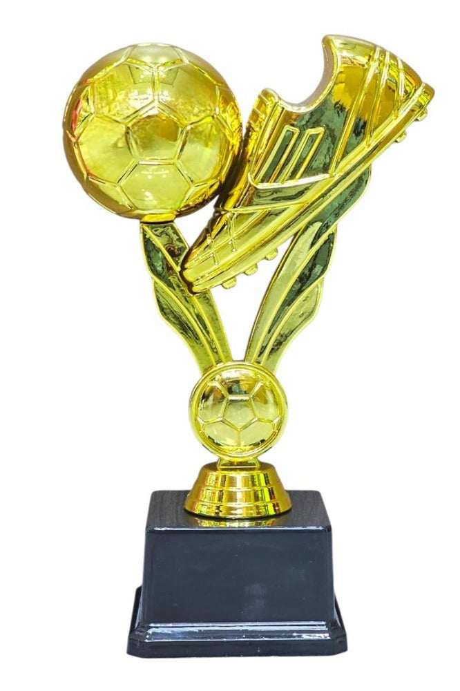 سبال كأس كرة قدم وحذاء ذهبي مقاس 25 سم - جائزة كرة قدم باللون الذهبي بقاعدة سوداء للبطولات وتقدير اللاعبين - Image 1